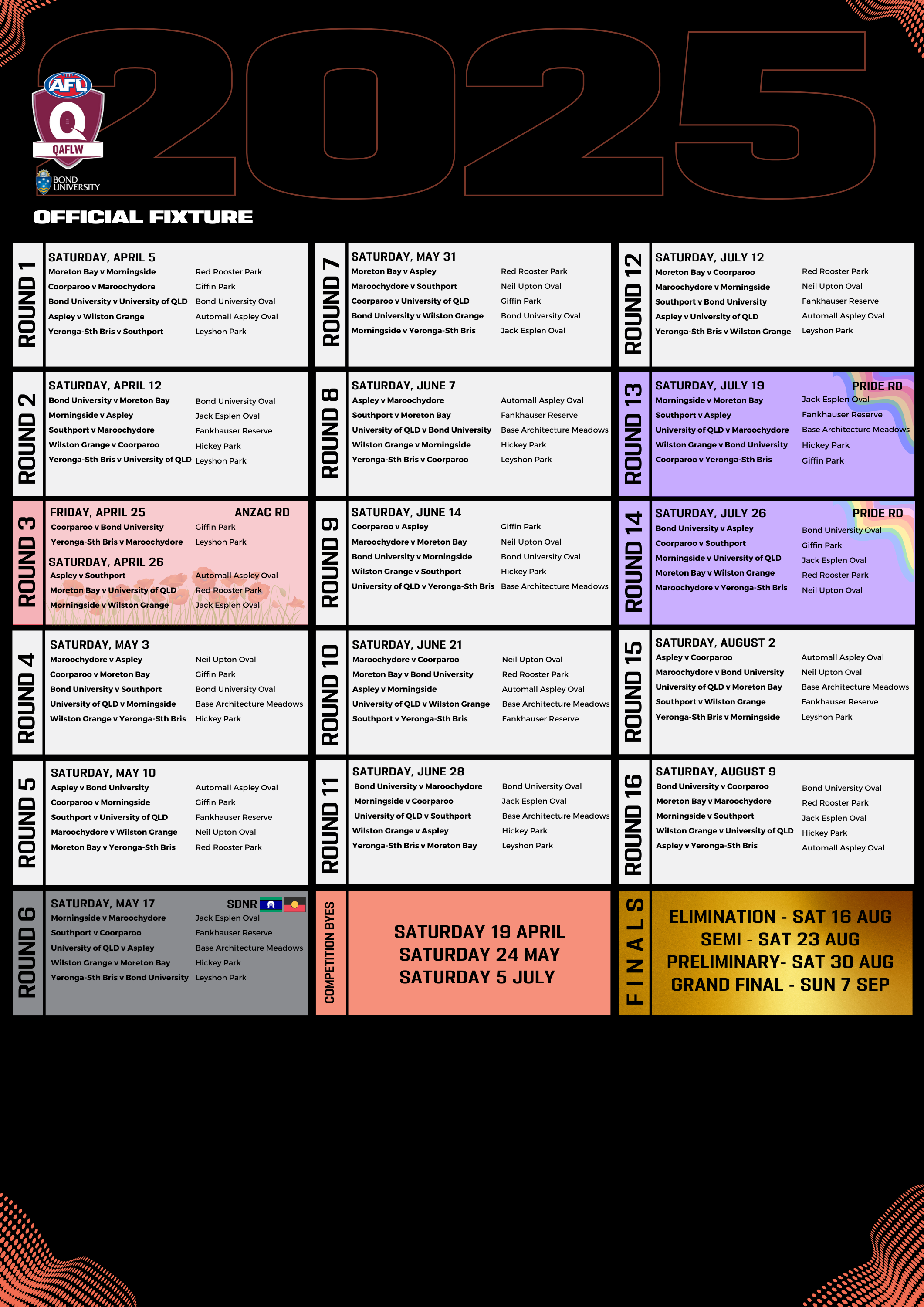 QAFL and QAFLW fixtures announced ahead of the 2025 season Play AFL